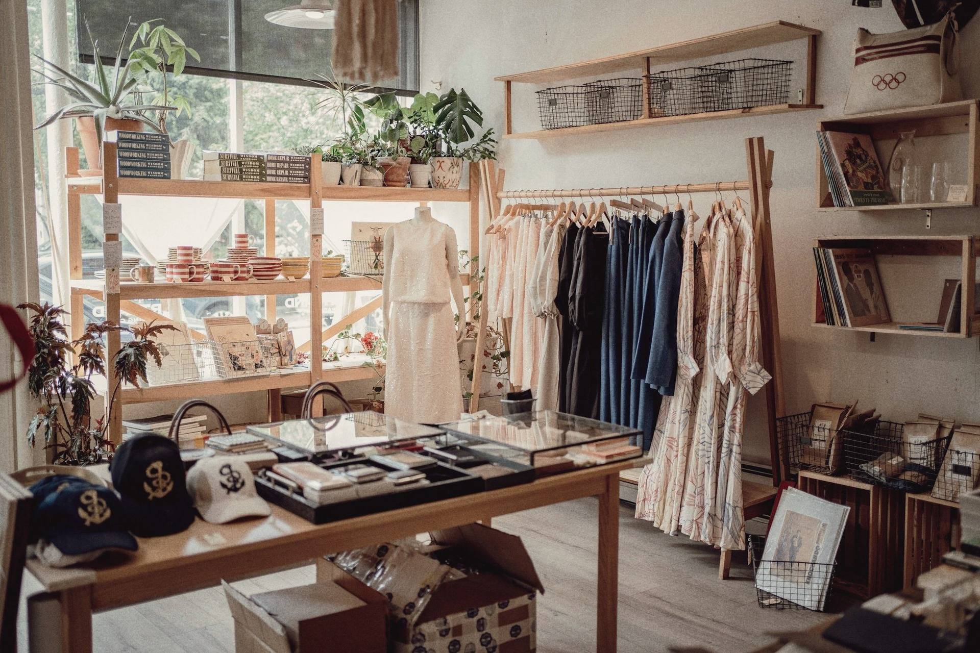 An apparel boutique with clothing racks