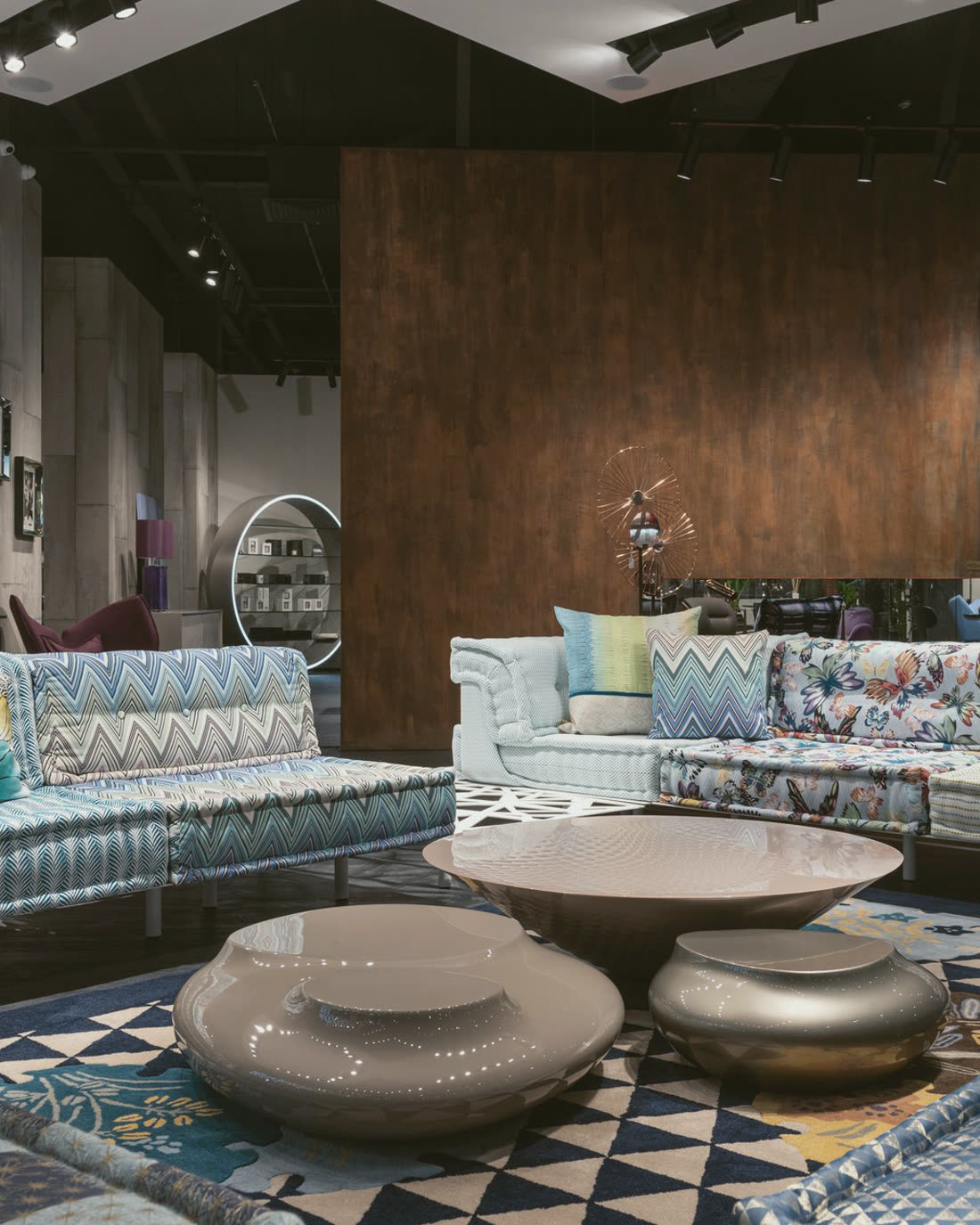 Sofas and coffee tables in a furniture showroom